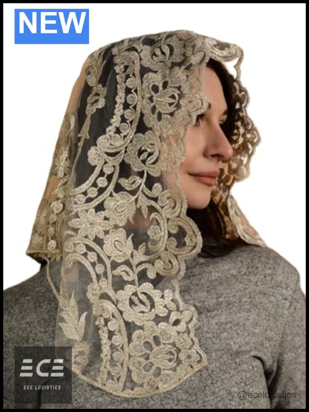 Short Lace Mantilla Mass Veil Church Head Covering with Hair Combs